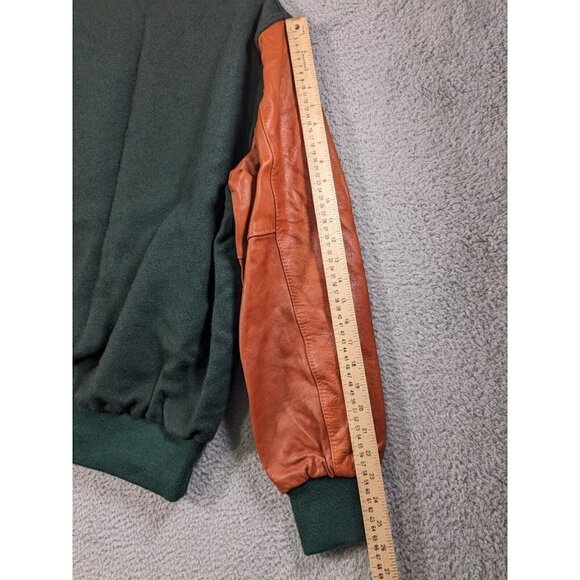 Vintage Holloway College Jacket Large Letterman Varsity Wool Leather Green Brown - Picture 9 of 16